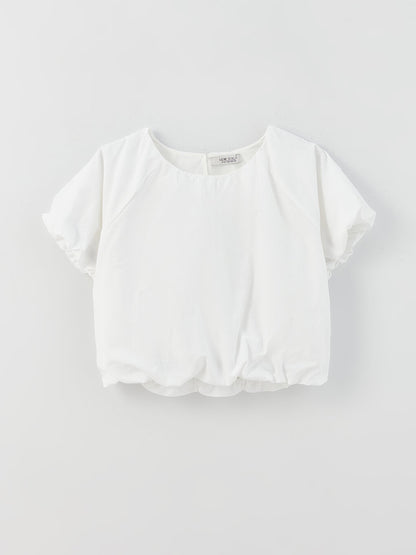 Crew Neck Basic Short Sleeve Girl's Crop Blouse