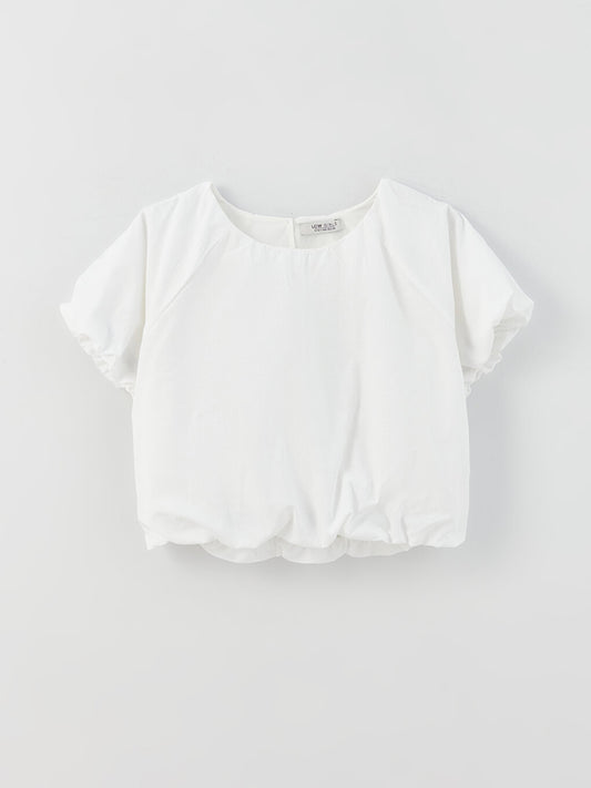 Crew Neck Basic Short Sleeve Girl's Crop Blouse