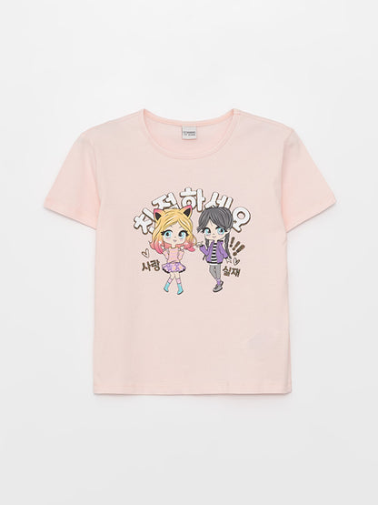 Crew Neck Printed Short Sleeve Girls' T-Shirt