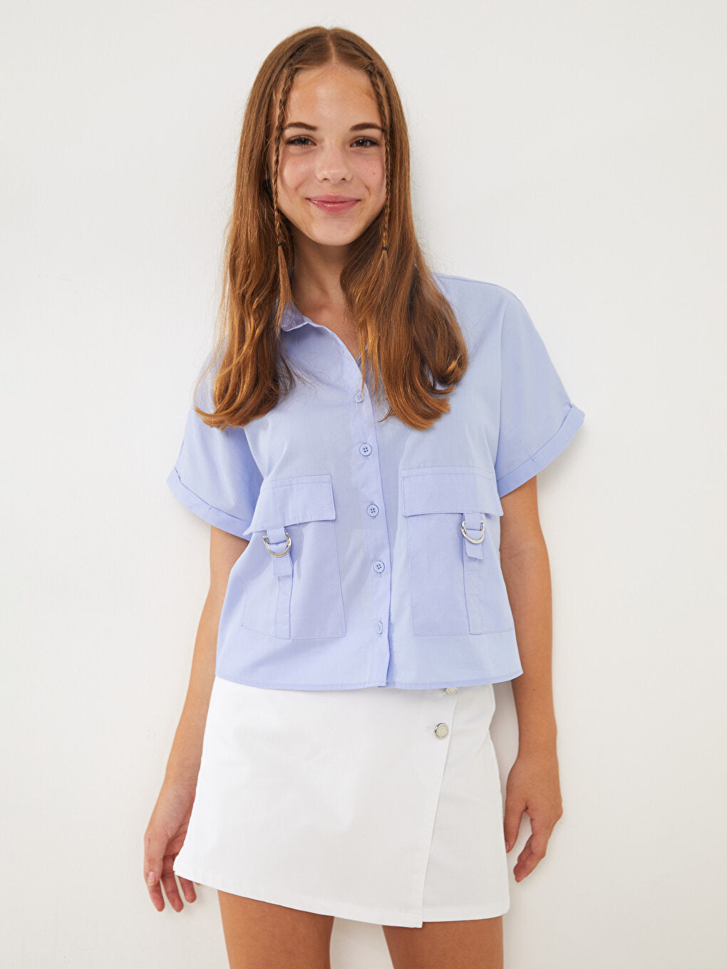 Basic Short Sleeve Girls Crop Shirt