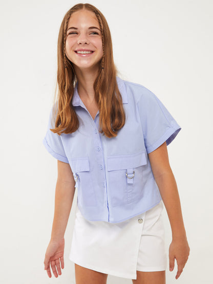 Basic Short Sleeve Girls Crop Shirt