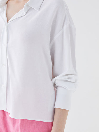 Plain Long Sleeve Oversize Linen Blend Women's Shirt