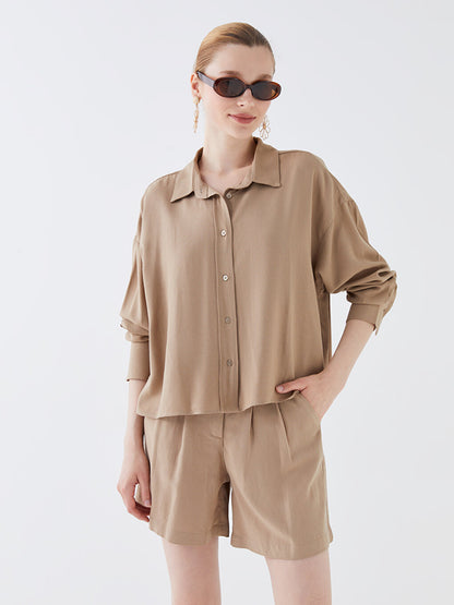 Plain Long Sleeve Oversize Linen Blend Women's Shirt