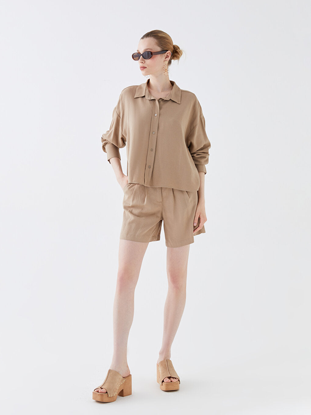 Plain Long Sleeve Oversize Linen Blend Women's Shirt