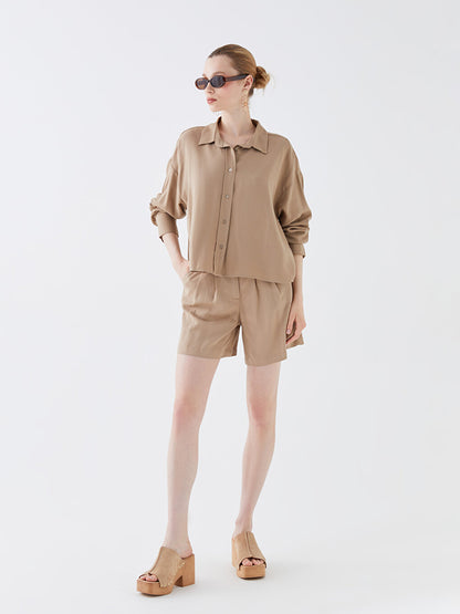 Plain Long Sleeve Oversize Linen Blend Women's Shirt