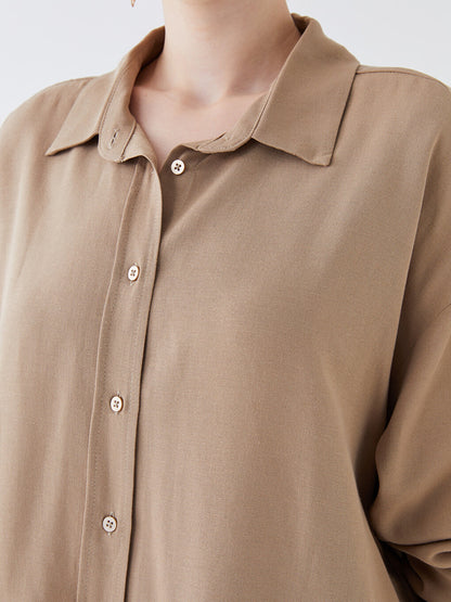 Plain Long Sleeve Oversize Linen Blend Women's Shirt