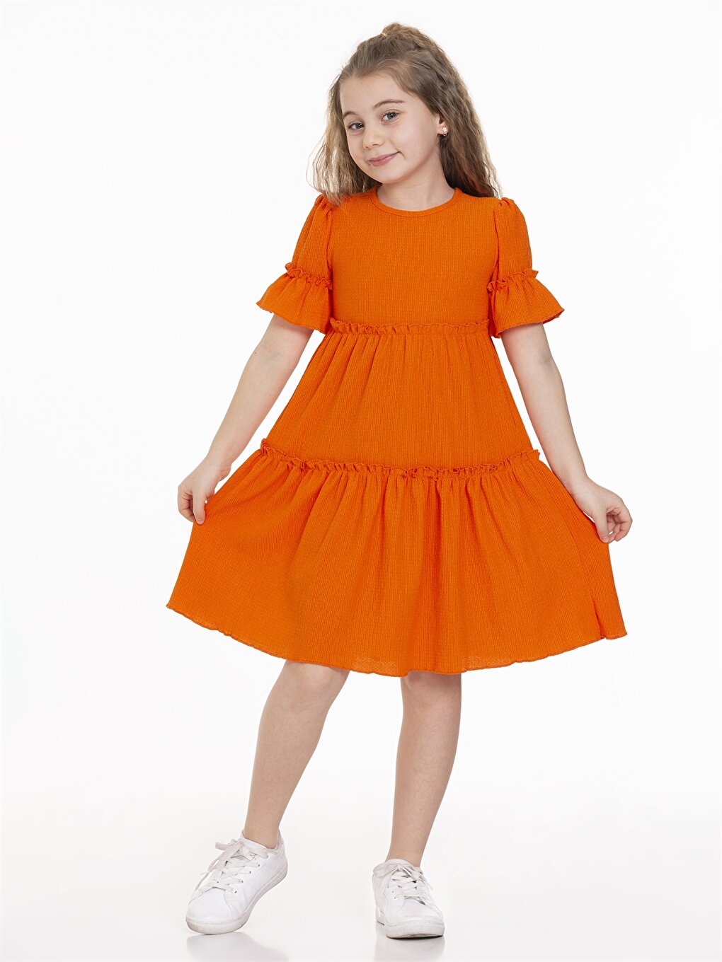 Crew Neck Short Sleeve Girl's Dress