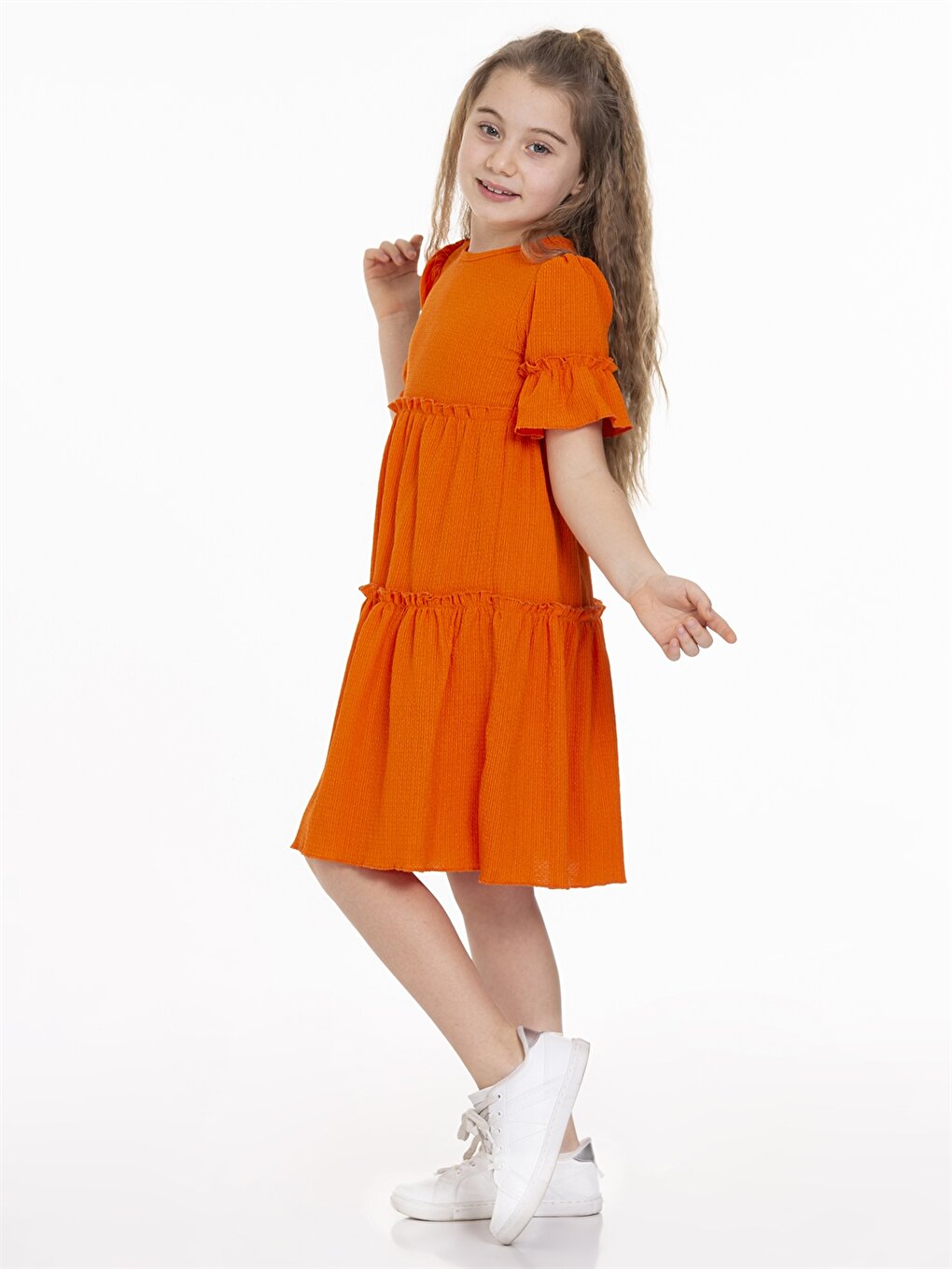 Crew Neck Short Sleeve Girl's Dress