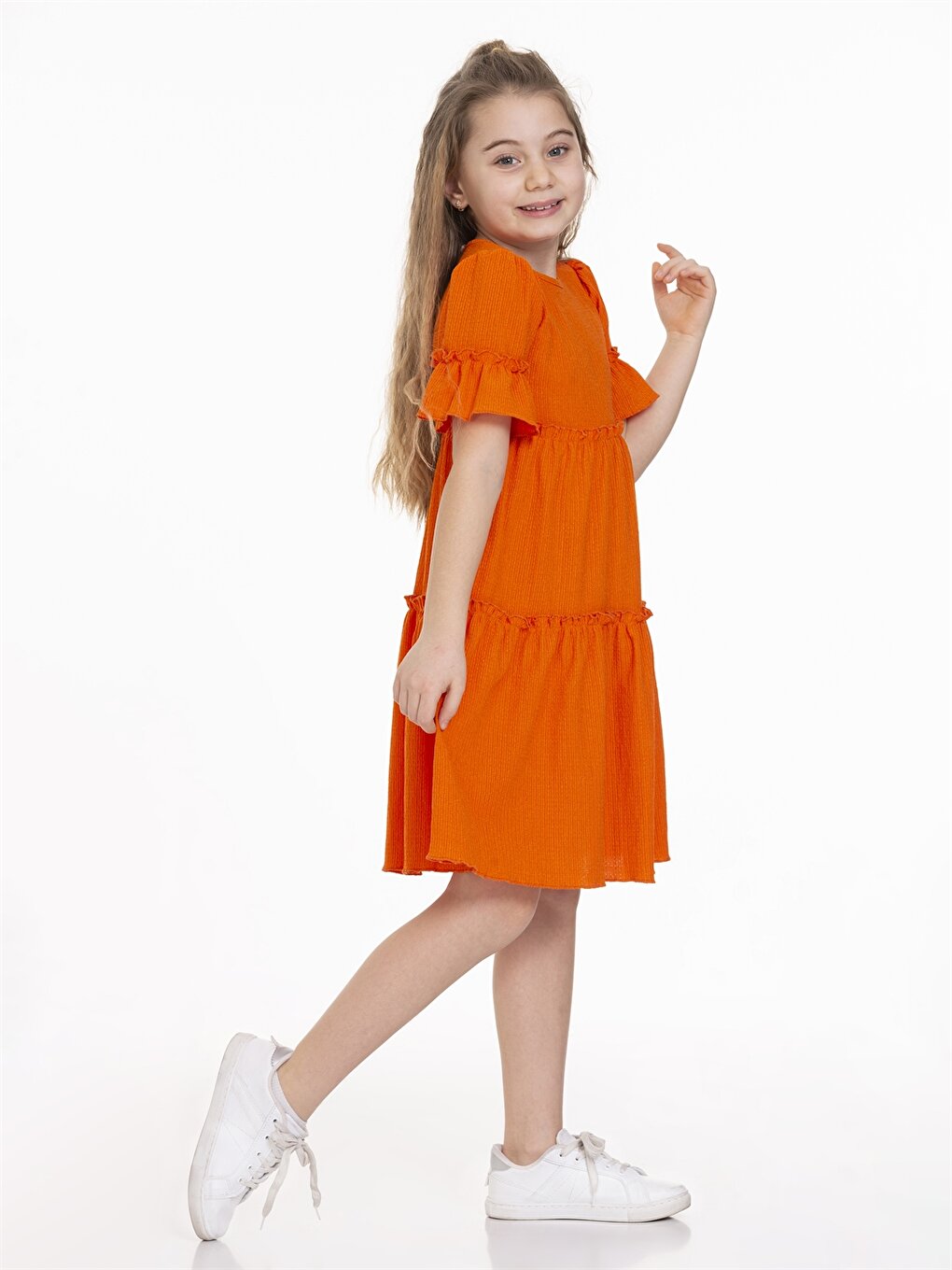 Crew Neck Short Sleeve Girl's Dress