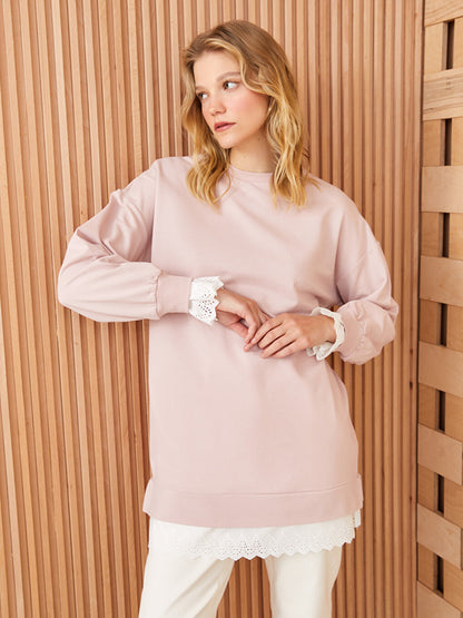 High Collar Plain Long Sleeve Oversize Women's Sweatshirt Tunic