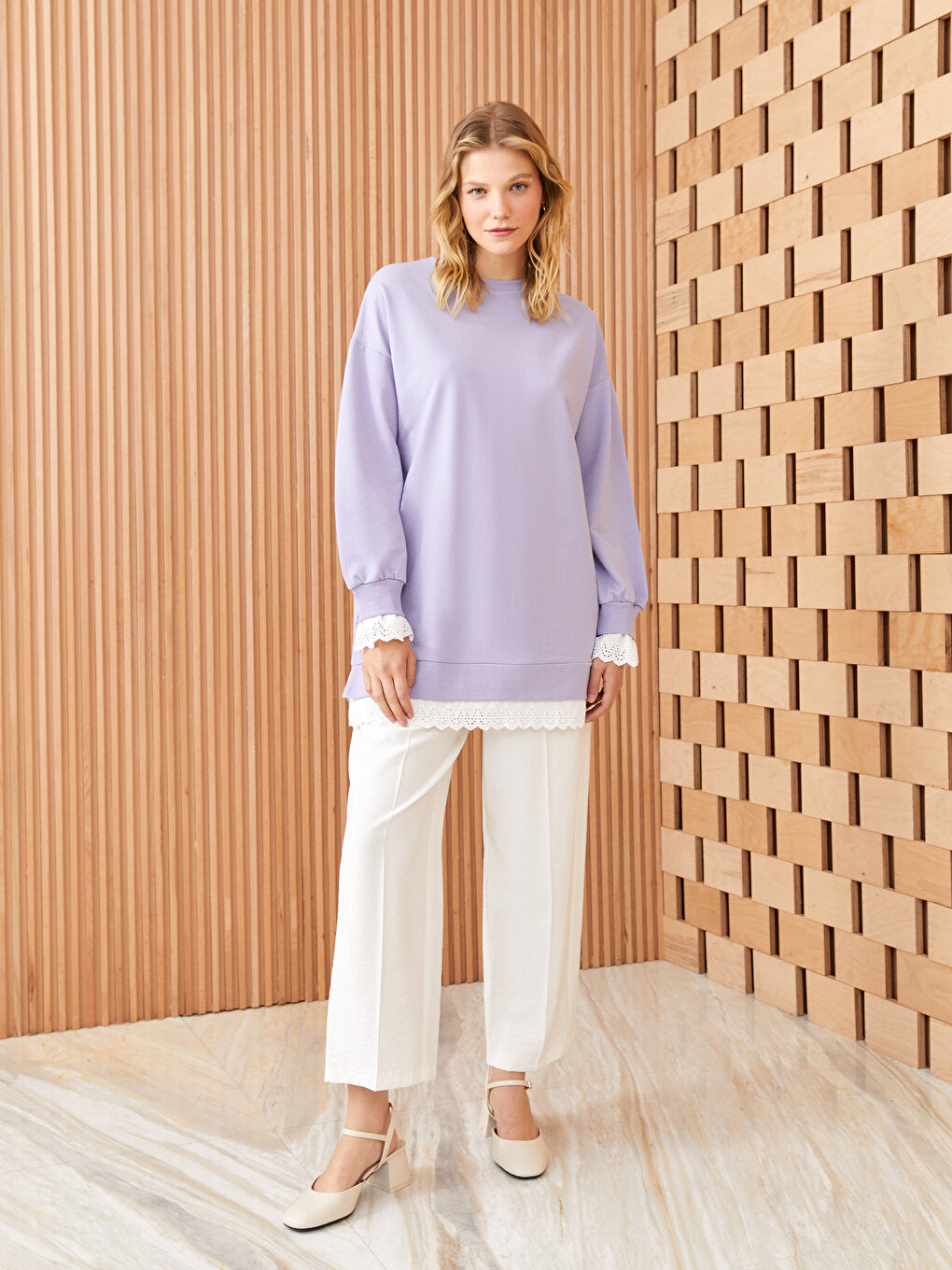 High Collar Plain Long Sleeve Oversize Women's Sweatshirt Tunic