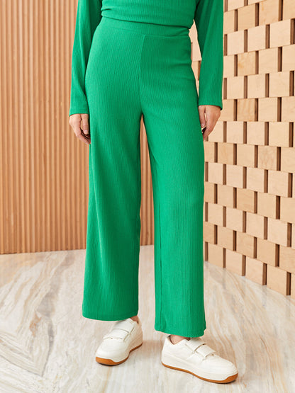 Straight Wide Leg Women's Trousers with Elastic Waist