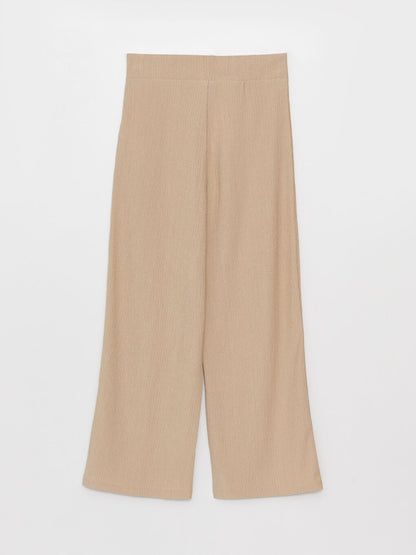 Straight Wide Leg Women's Trousers with Elastic Waist