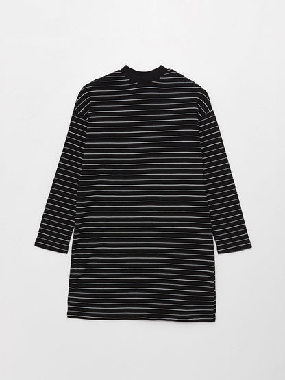 High Collar Striped Long Sleeve Women's Sweatshirt Tunic