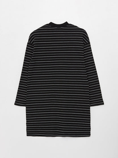 High Collar Striped Long Sleeve Women's Sweatshirt Tunic