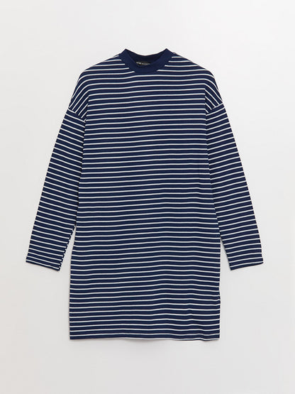 High Collar Striped Long Sleeve Women's Sweatshirt Tunic