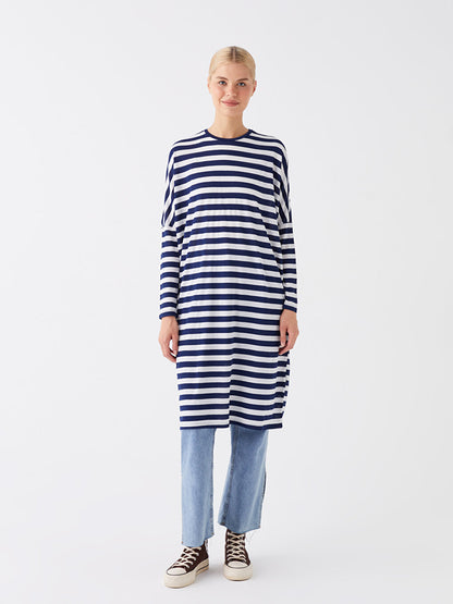 Crew Neck Striped Long Sleeve Oversize Women's Sweatshirt Tunic