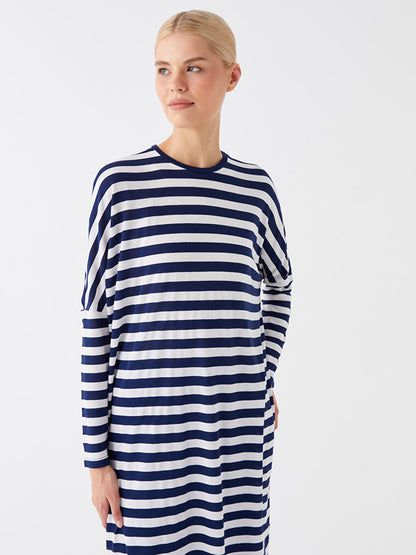 Crew Neck Striped Long Sleeve Oversize Women's Sweatshirt Tunic