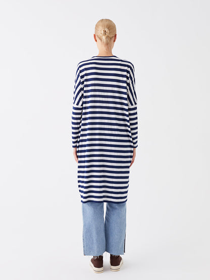 Crew Neck Striped Long Sleeve Oversize Women's Sweatshirt Tunic