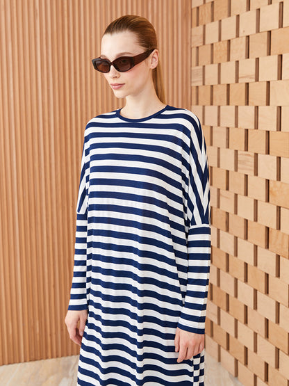 Crew Neck Striped Long Sleeve Oversize Women's Sweatshirt Tunic