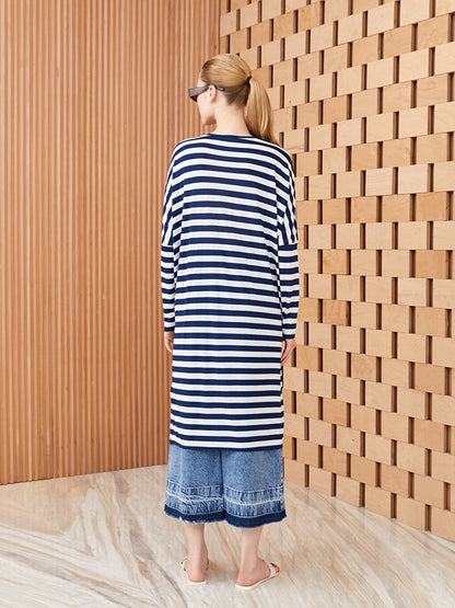 Crew Neck Striped Long Sleeve Oversize Women's Sweatshirt Tunic