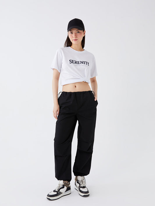 Women's Straight Parachute Trousers with Elastic Waist