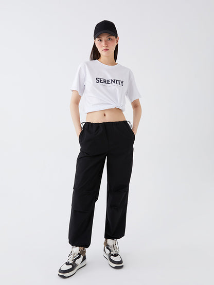 Women's Straight Parachute Trousers with Elastic Waist