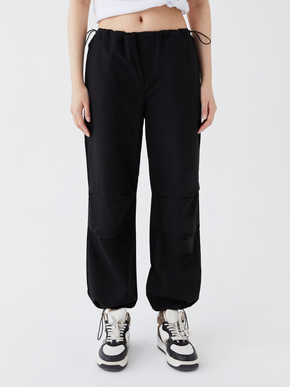 Women's Straight Parachute Trousers with Elastic Waist