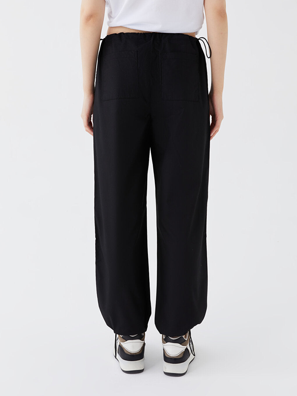 Women's Straight Parachute Trousers with Elastic Waist