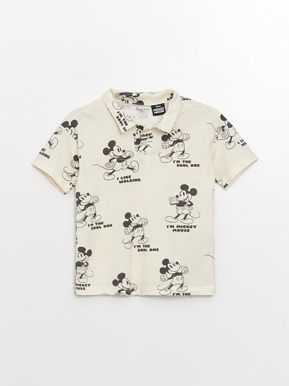 Polo Neck Short Sleeve Mickey Mouse Printed Baby Boy T-Shirt and Shorts 2-Piece Set