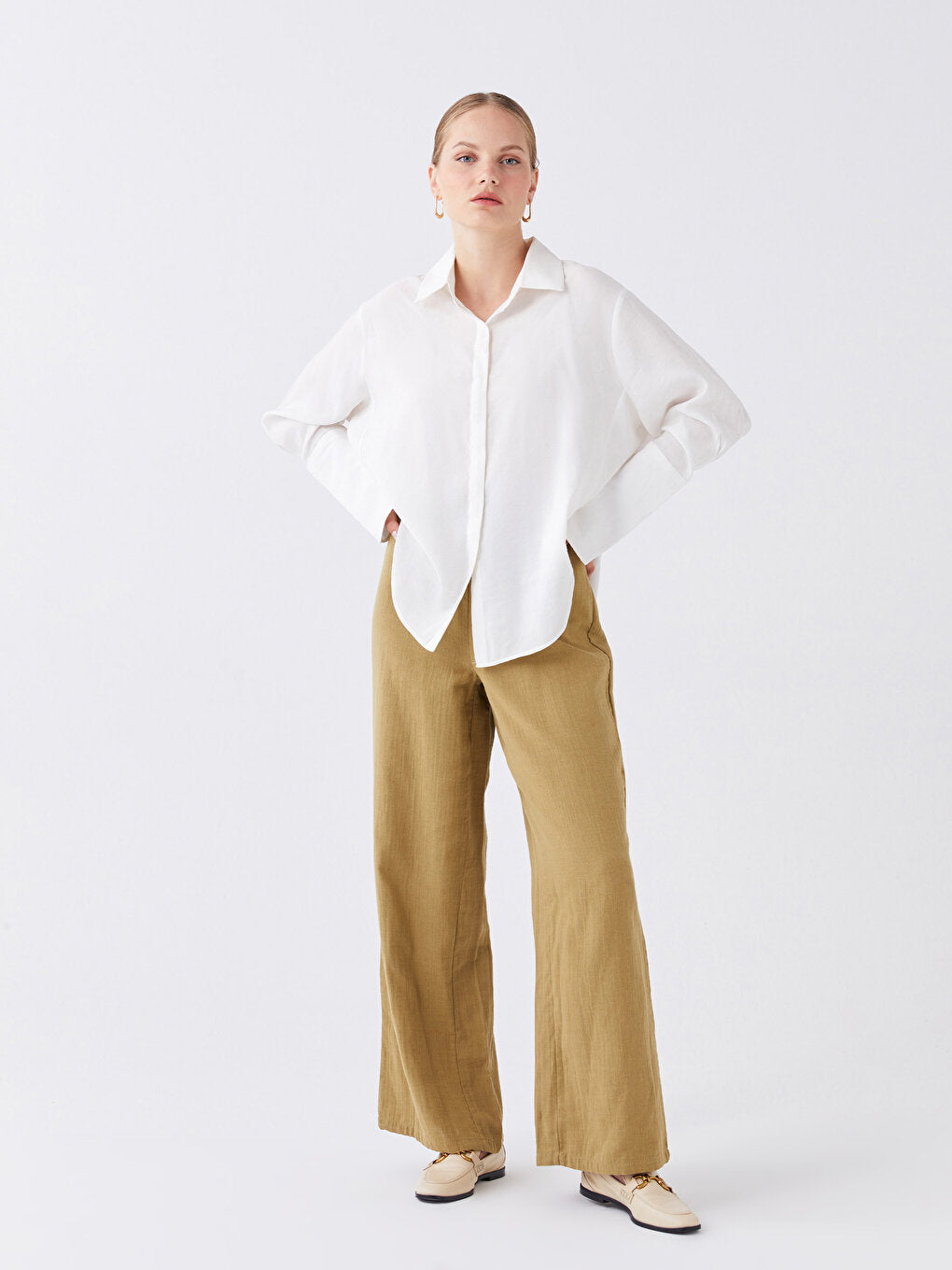 Women's Straight Muslin Trousers with Elastic Waist