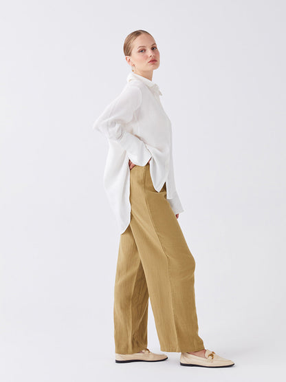 Women's Straight Muslin Trousers with Elastic Waist