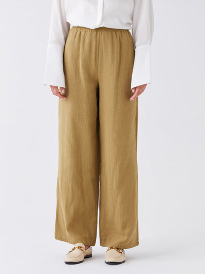 Women's Straight Muslin Trousers with Elastic Waist