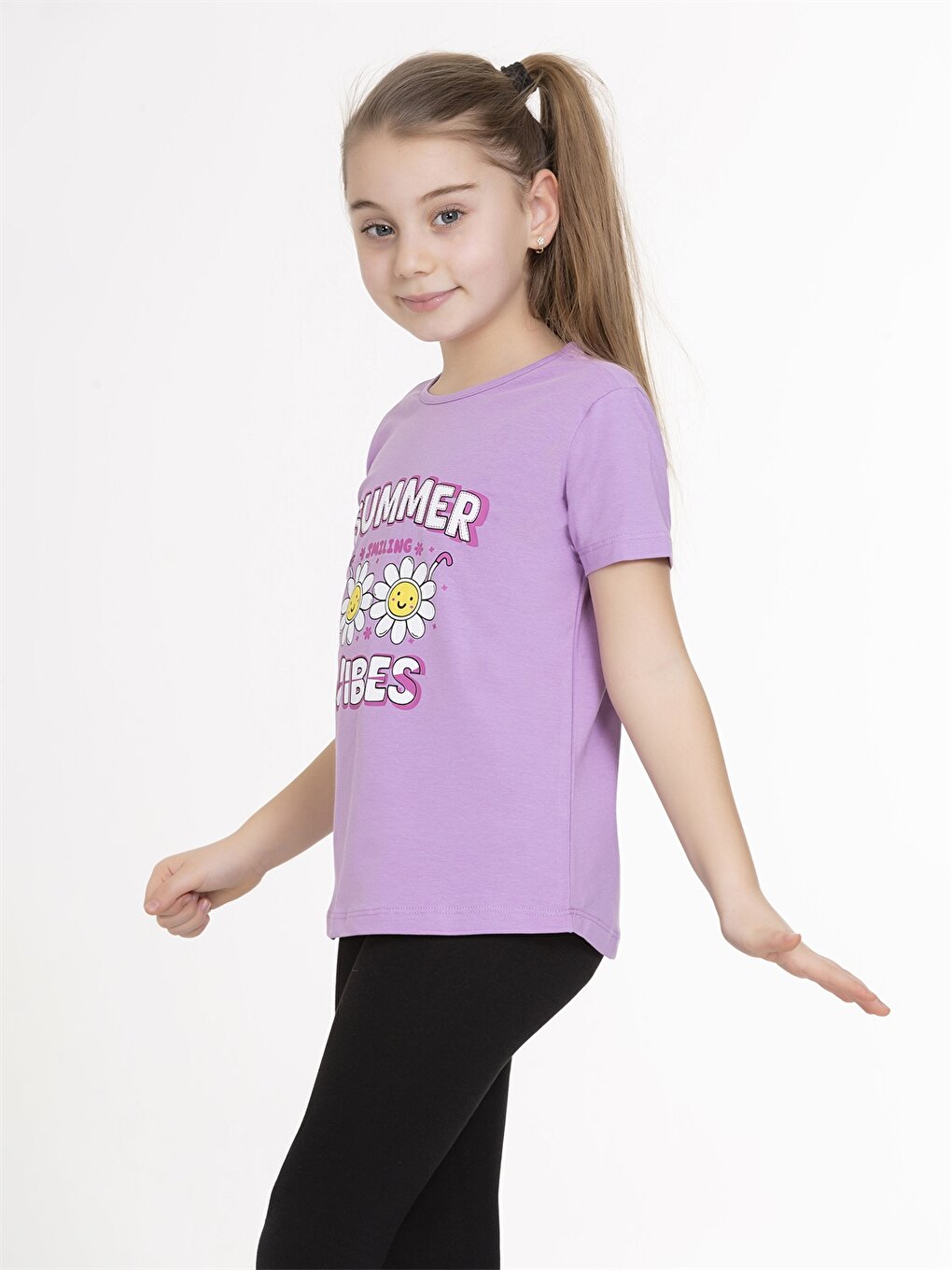 Crew Neck Printed Short Sleeve Girls' T-Shirt