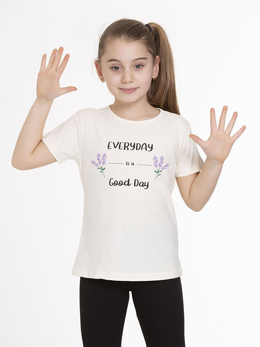 Crew Neck Printed Short Sleeve Girls' T-Shirt