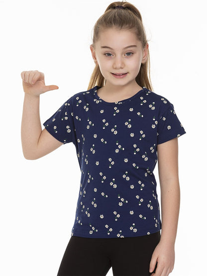 Crew Neck Printed Short Sleeve Girls' T-Shirt