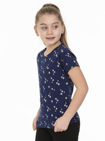 Crew Neck Printed Short Sleeve Girls' T-Shirt