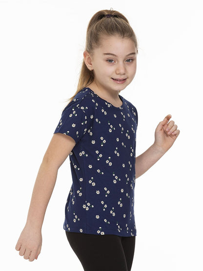 Crew Neck Printed Short Sleeve Girls' T-Shirt