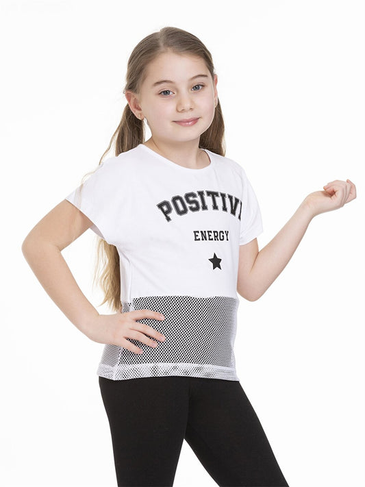 Crew Neck Printed Short Sleeve Girls' T-Shirt