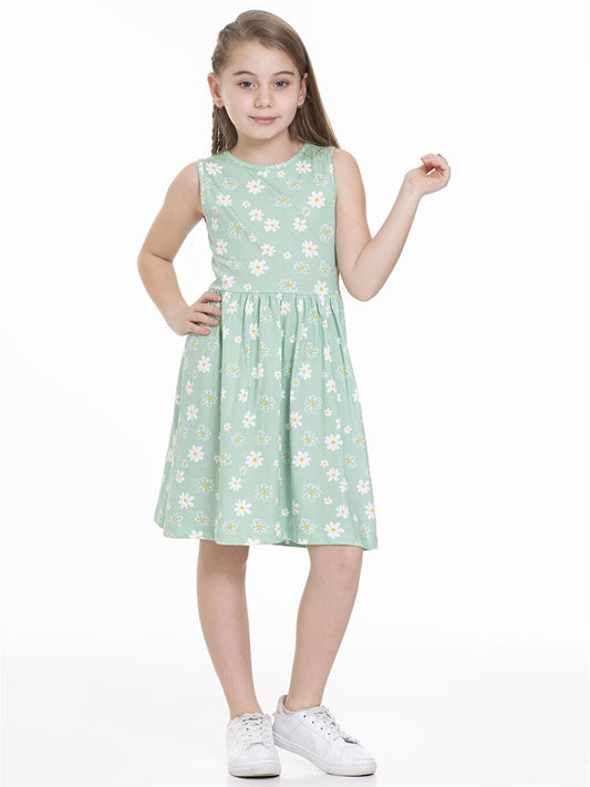 Crew Neck Patterned Girl's Dress