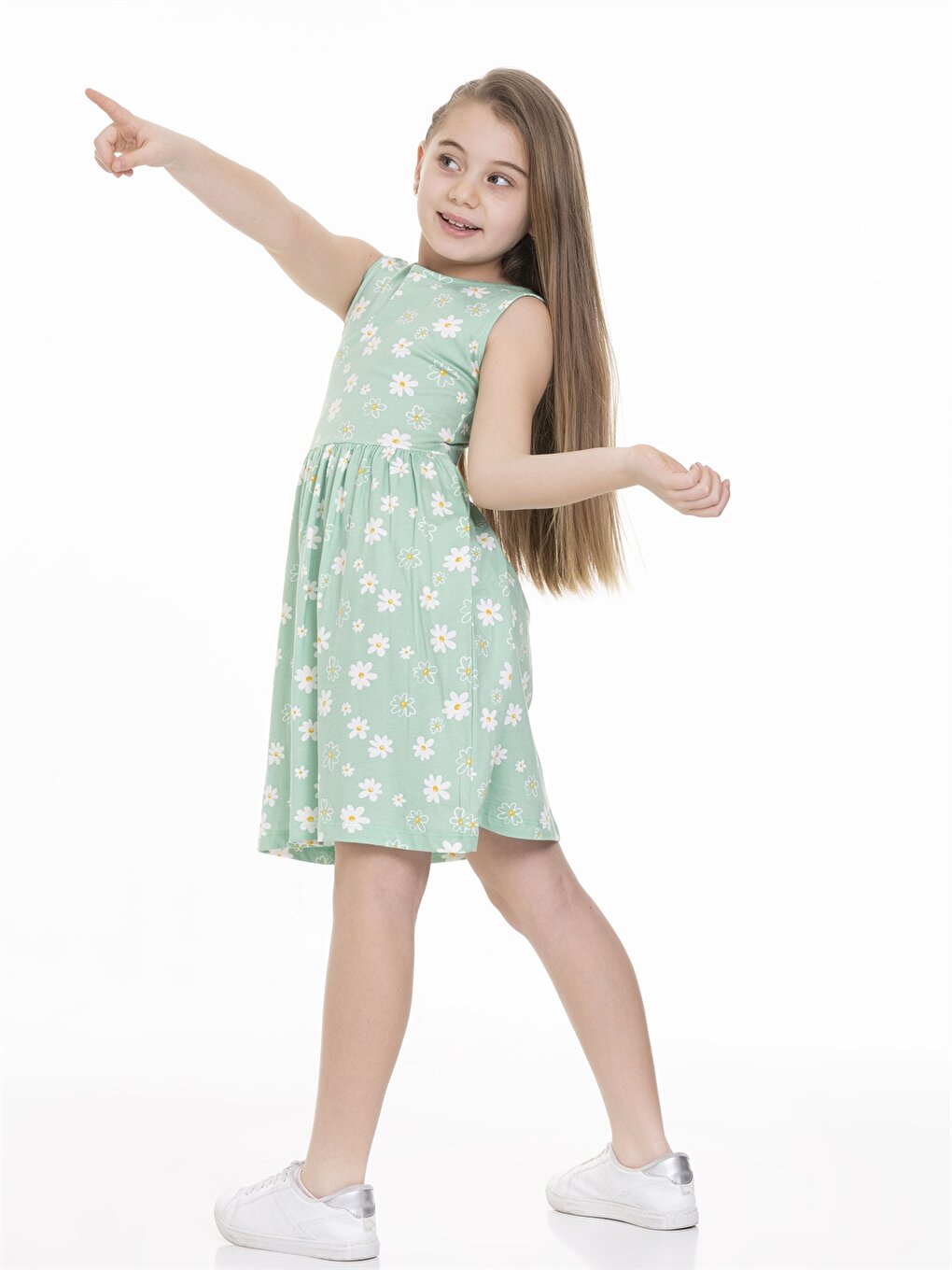 Crew Neck Patterned Girl's Dress