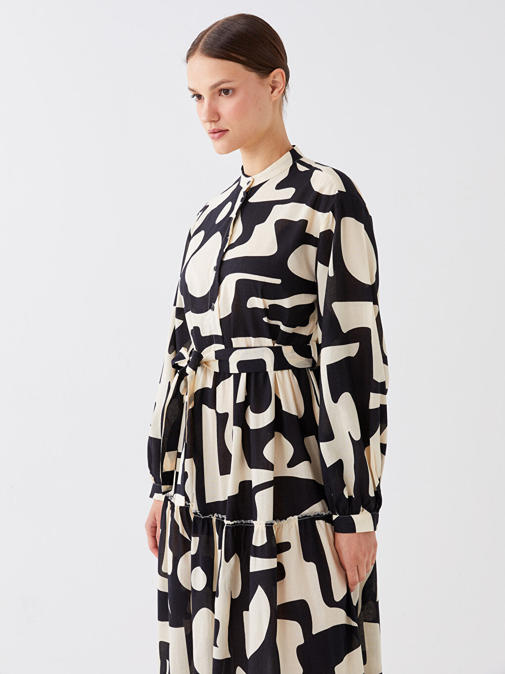 Judge Collar Patterned Long Sleeve Women's Dress