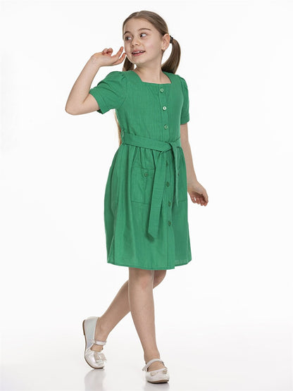 Square Neck Basic Short Sleeve Girl's Dress