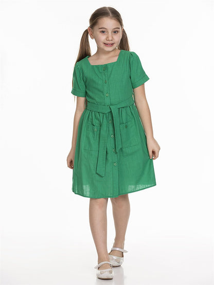 Square Neck Basic Short Sleeve Girl's Dress