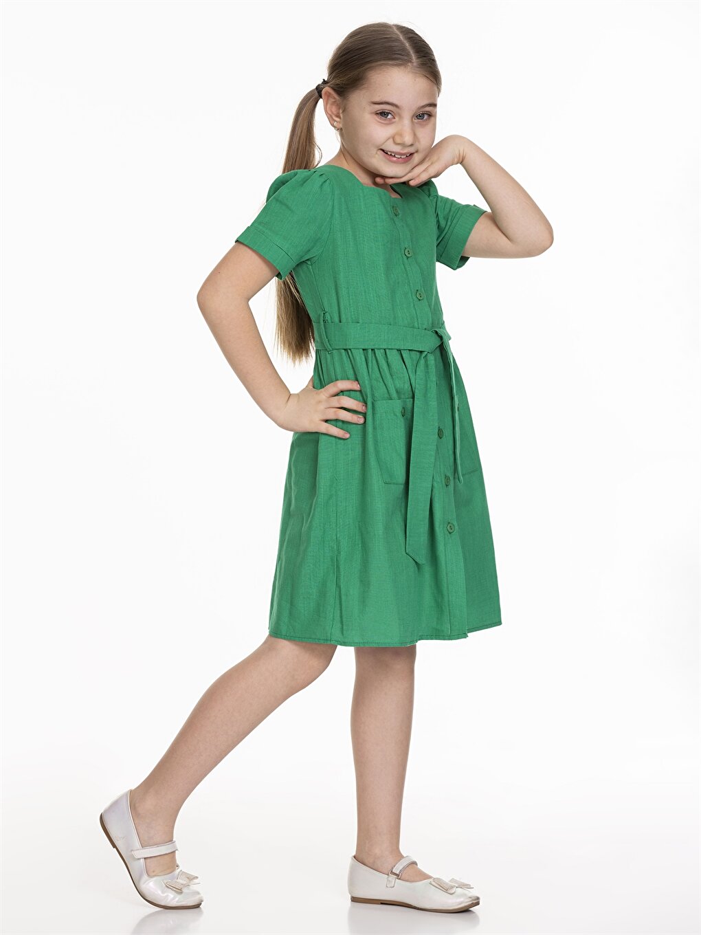 Square Neck Basic Short Sleeve Girl's Dress