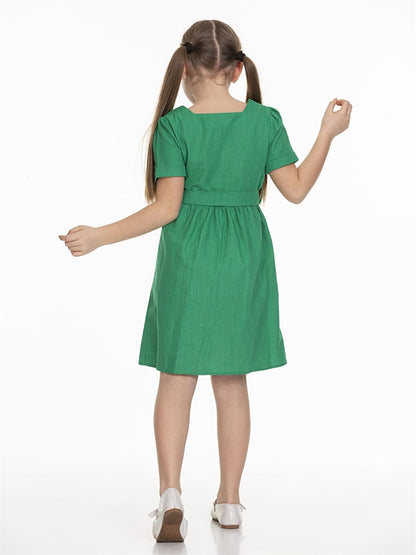 Square Neck Basic Short Sleeve Girl's Dress