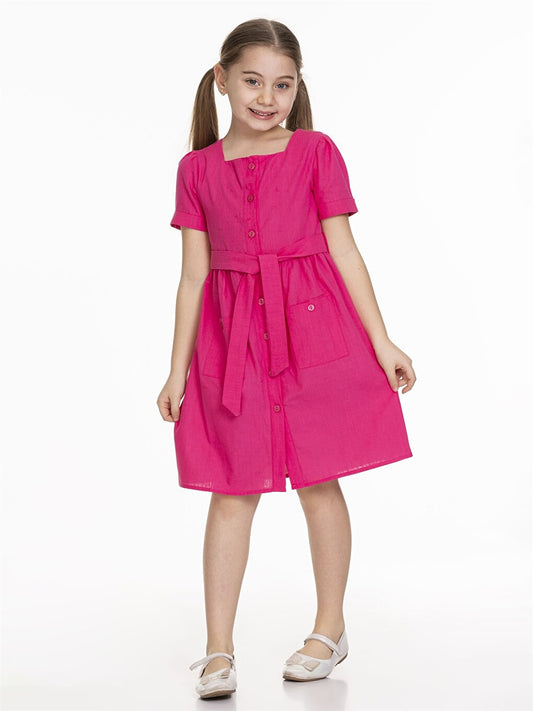 Square Neck Basic Short Sleeve Girl's Dress