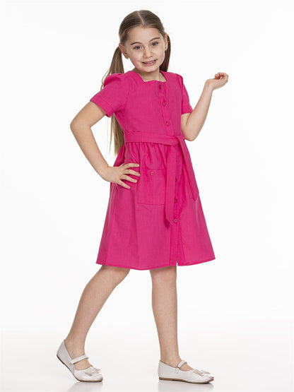 Square Neck Basic Short Sleeve Girl's Dress