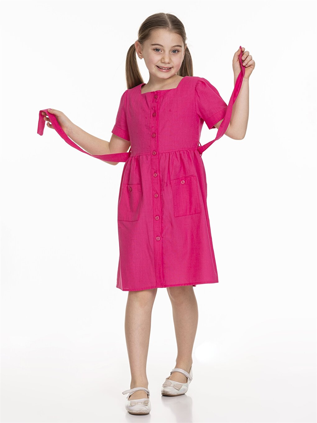 Square Neck Basic Short Sleeve Girl's Dress