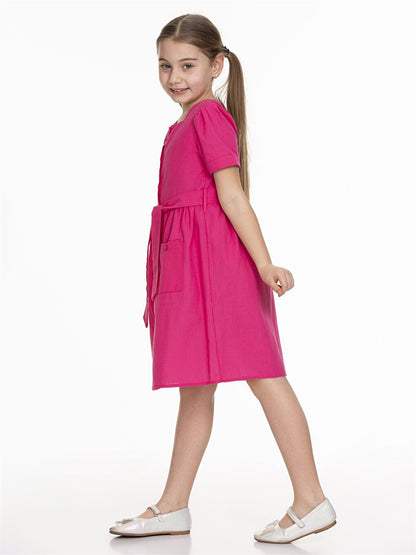 Square Neck Basic Short Sleeve Girl's Dress